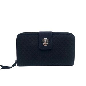 Vera Bradley Classic Navy Microfiber RFID Turnlock Wallet
